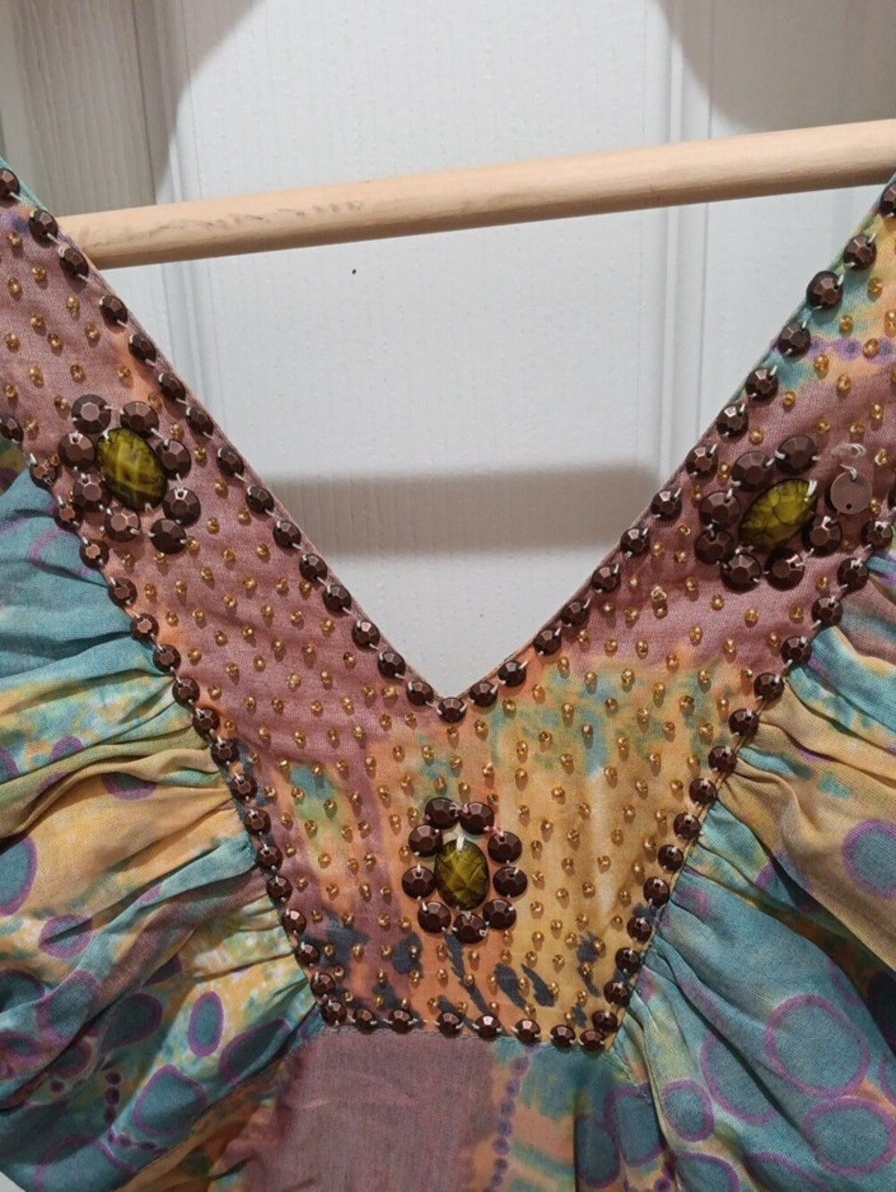 Pastel Multicolor Halter Maxi Dress with Smocked Detail - Picture 3 of 9
